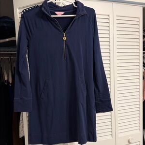 Lilly Pulitzer Blue Quarter-Zip Dress with Gold Accent